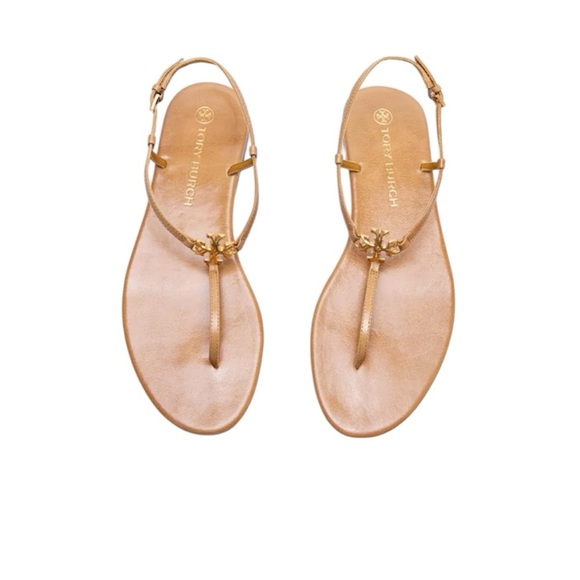 Tory Burch Capri Tan Leather T-Strap Sandals - Picture 5 of 12